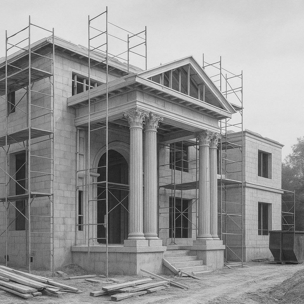 Architectural visualization of a luxury villa during early development stages.