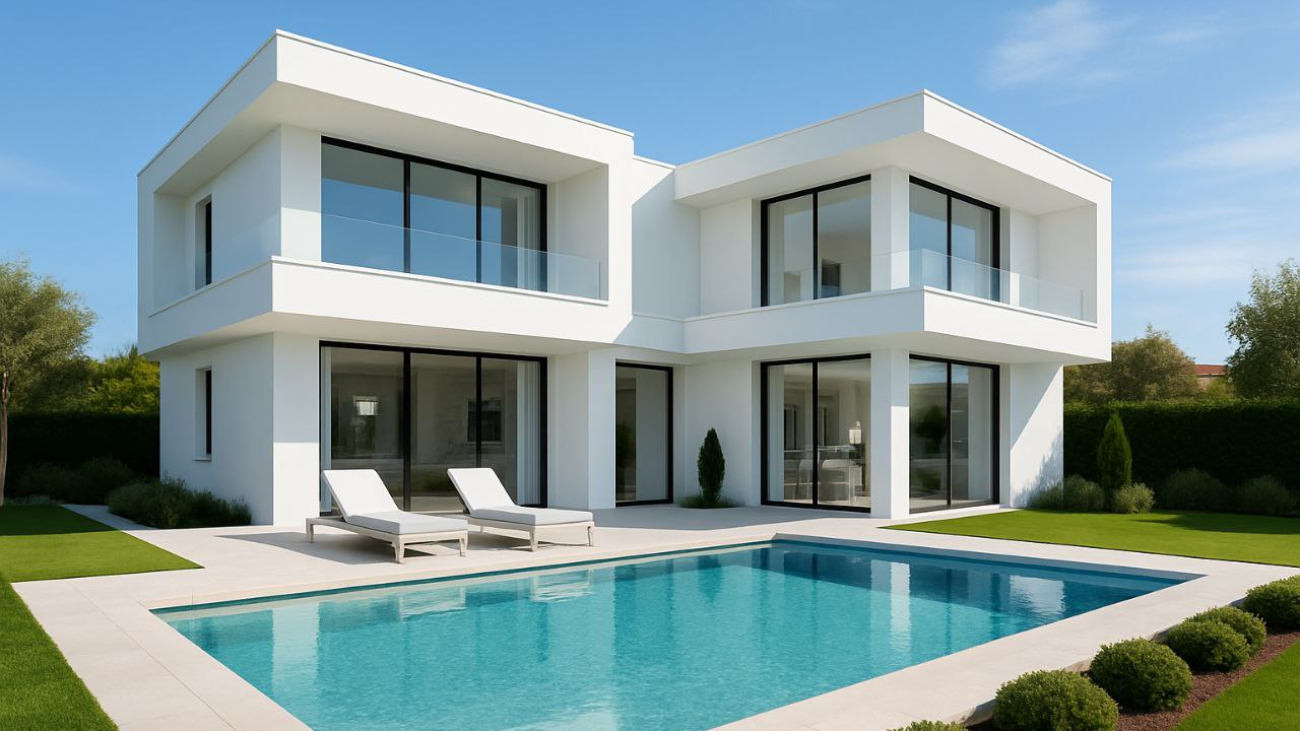 Modern villa after renovation with sleek architecture and open space