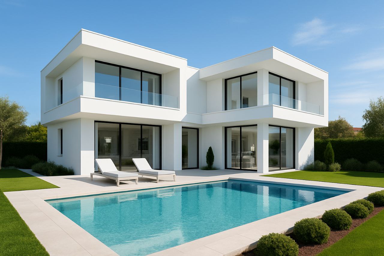Modern villa after renovation with sleek architecture and open space