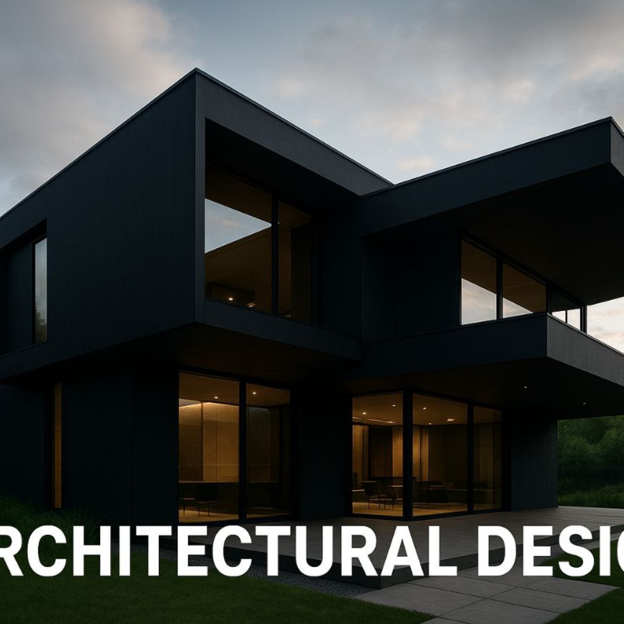 Black minimal villa with modern architectural design.