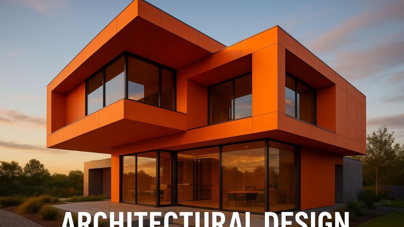 Orange minimal villa with modern architectural design